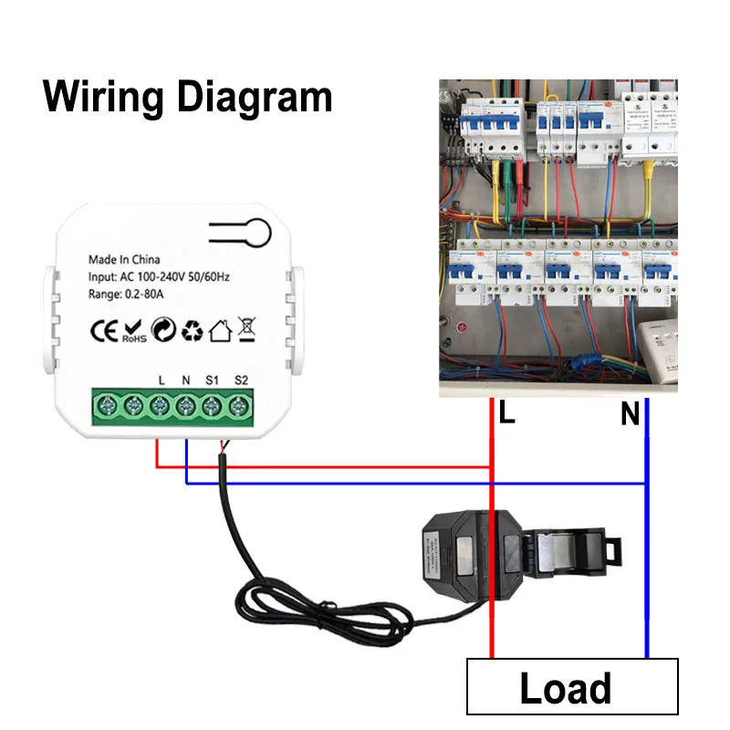 Tuya Smart WiFi Digital Energy Monitor 80A with Current Transformer Sensor CT App  Monitor Power Consumption 110V 240V 50/60Hz