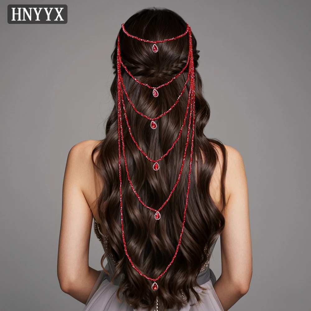 

HNYYX Red Rhinestone Baroque Hair Vine Comb For Women Luxury Long Style Crystal Headband Wedding Bridal Tiara A167