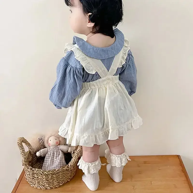 

Girl Clothes Spring Autumn New Single-breasted Girl's One Piece Clothes Or Lace Suspender Skirt Sweet Clothes Newborn