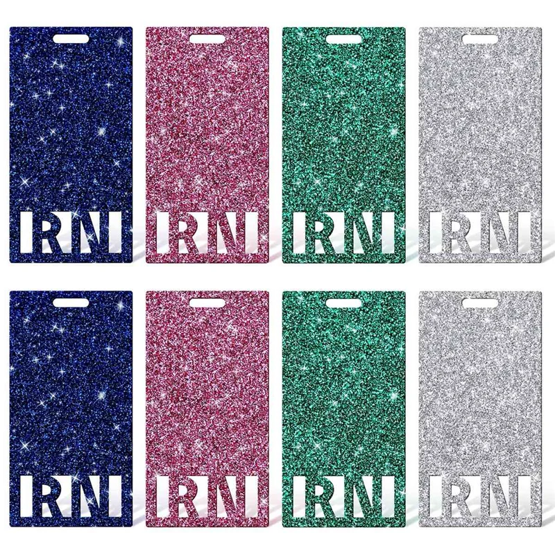 8 Pcs Registered Nurse RN Glitter Badge 5.7X11Cm Badge Holder RN ID Badge Card for Nurse Coworkers Nursing Students