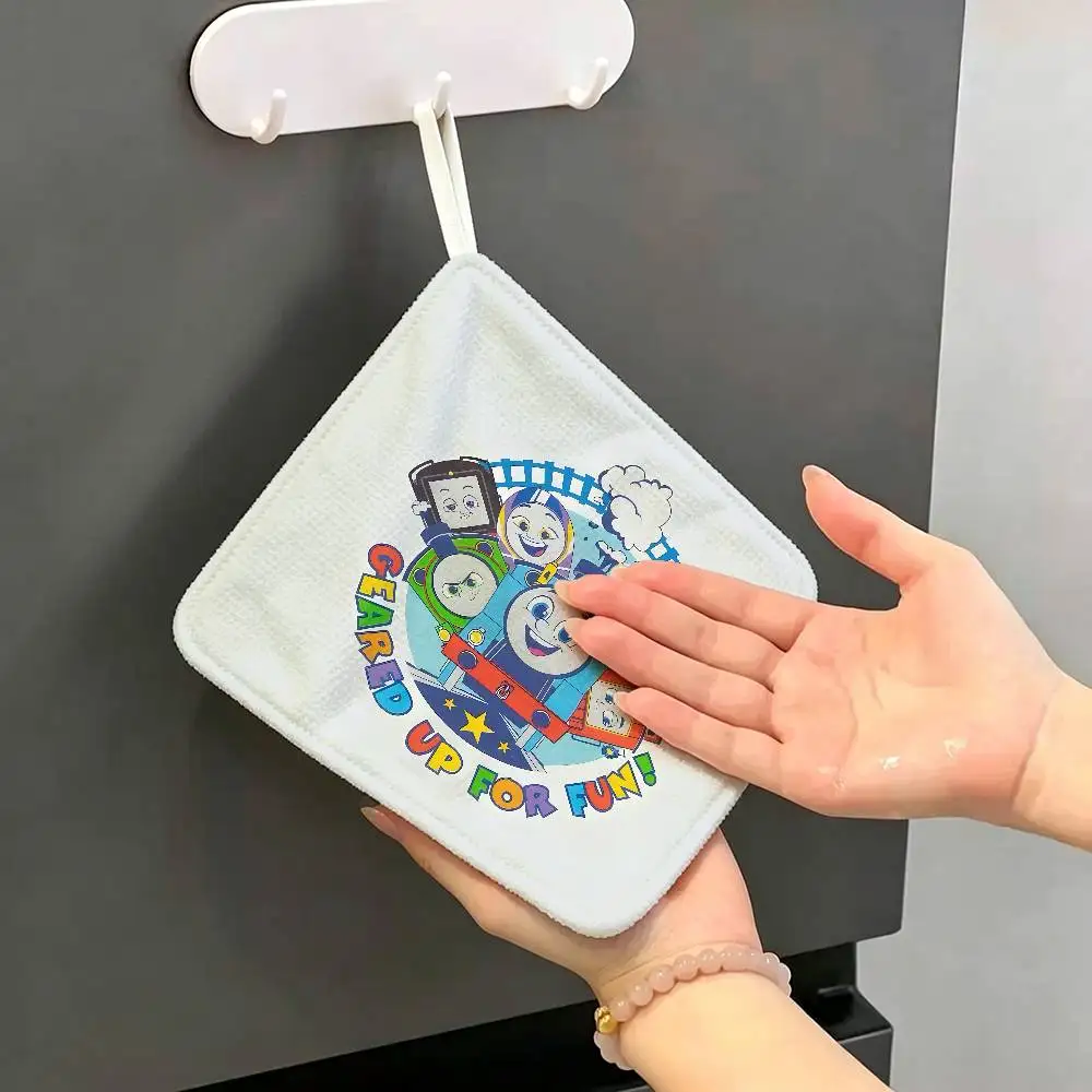Cartoon Thomas The Train Hanging Polyester Cotton Towel, Reusable Hand Wiping Cloth, Wear Resistant for Home Kitchen Sink