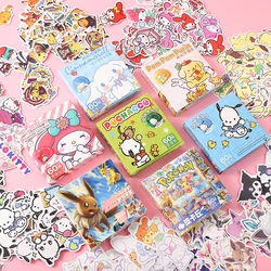 60pcs Cute Sanrio Cartoon Stickers Hello Kitty Kuromi Melody Kawaii Stationery Wall Decals DIY Toys Kids Sticker With Box Gifts