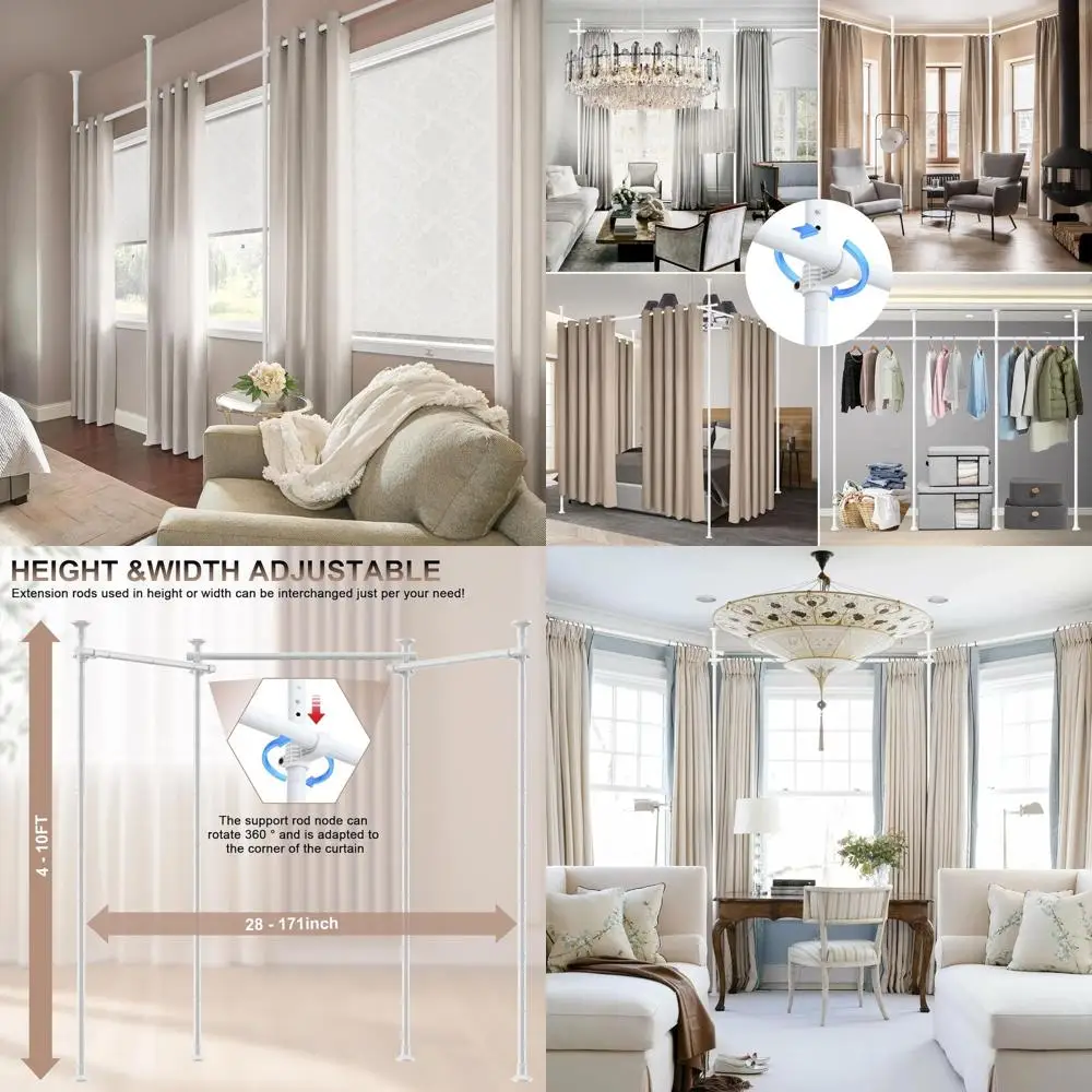 

Adjustable Heavy-Duty Floor-to-Ceiling Room Divider Curtain Rod, No Drilling, 28-171 Wide, 48-120 High, Damage-Free Tension Rod