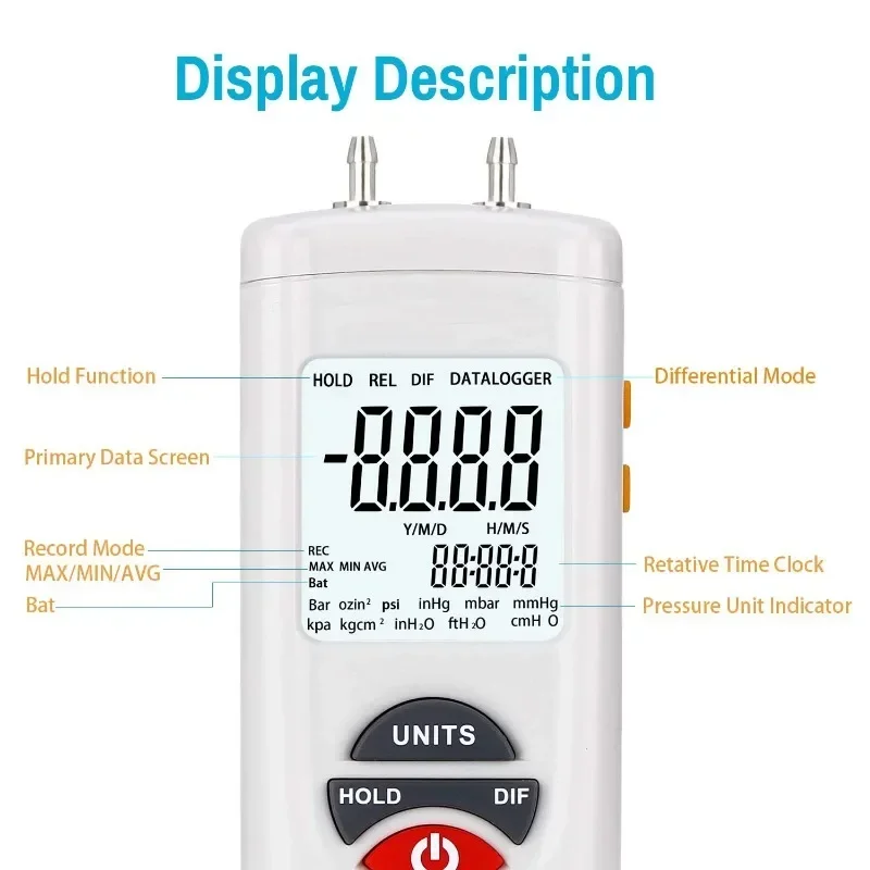 10psi Pressure Test Manometer Gauge 13.79kPa Digital Air Pressure Meter Digital Manometer