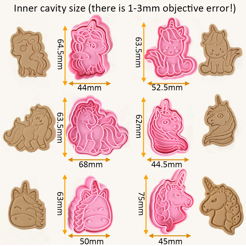 Formine per biscotti con set di timbri a stantuffo, 6 pezzi timbri per biscotti con goffratura a forma di unicorno per biscotti, fondente, formaggio, cottura