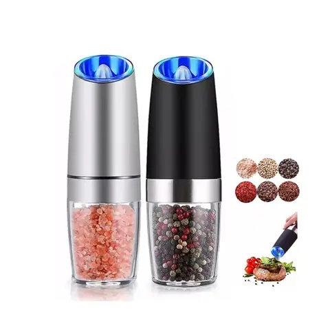 전기 자동 밀 향신료 소금과 후추 분쇄기 중력 LED 조명 조정 가능한 거친 주방 스테이크 도구 세트
