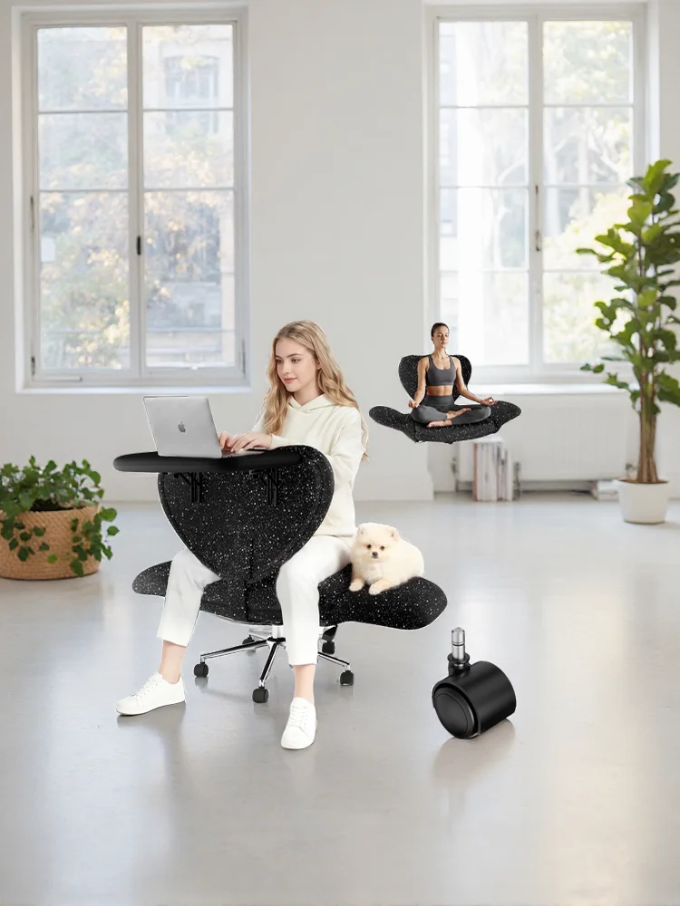 Patbrela Herzförmiger Drehbarer Loungesessel mit Klappbarem Laptoptisch, Höhenverstellbarer Freizeit-Bürostuhl, Niedlicher Glitzer-Rosa Liegesessel, Computerstuhl für Schlafzimmer, Heimarbeit und