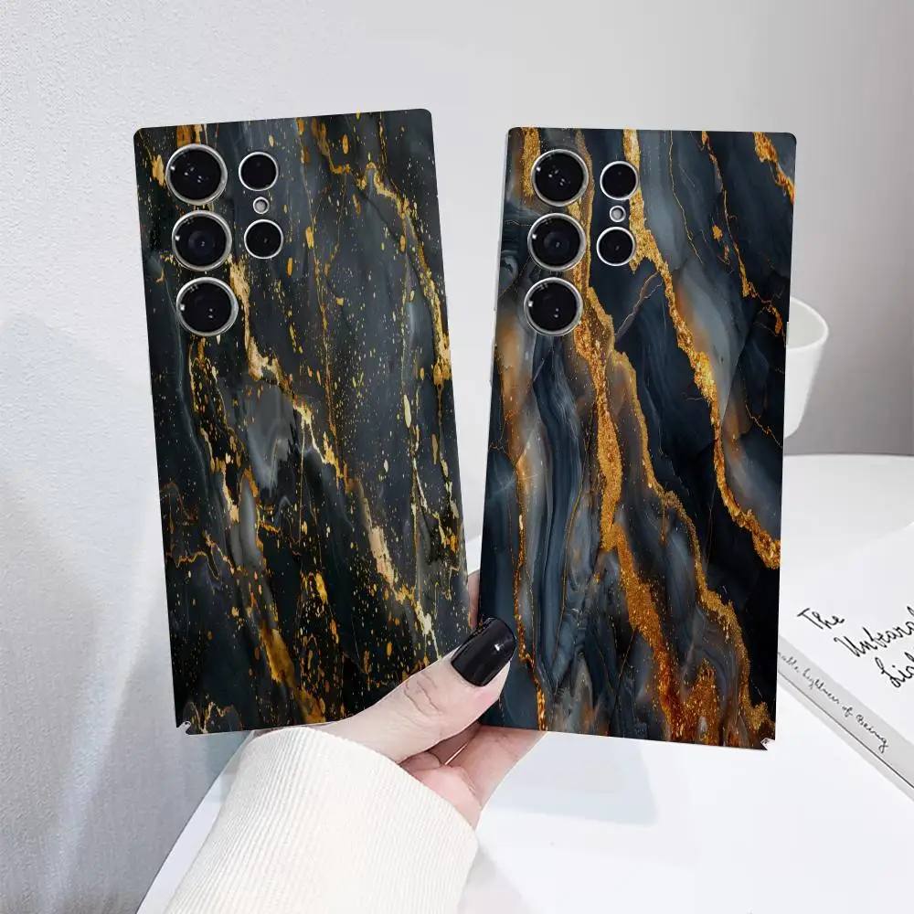 

Abstract Gold & Black Marble Texture Phone Case Film Shell Samsung S25 24 23 ULTRA Plus S22 Glossy HD Hard Cover