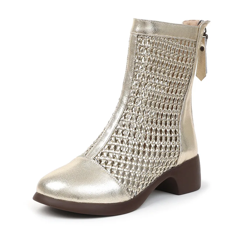 

GKTINOO Women's Boots 2026 Summer Genuine Leather Woman Mid-Calf Boots Fashion Hollow Out Ladies Shoes Women Summer Boot Shoes