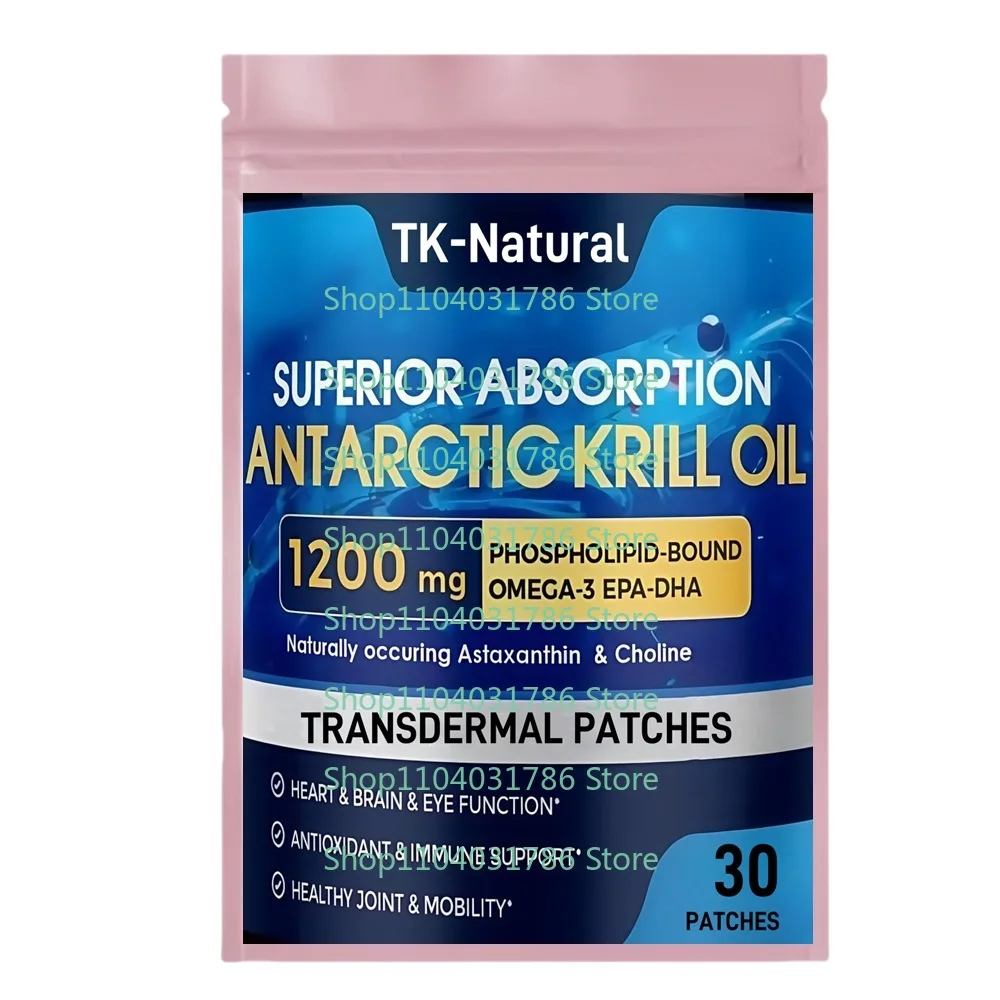 30 رقعة من زيت الكريل عبر الجلد مع أوميغا 3 EPA، DHA، أستازانتين تدعم صحة القلب والمفاصل