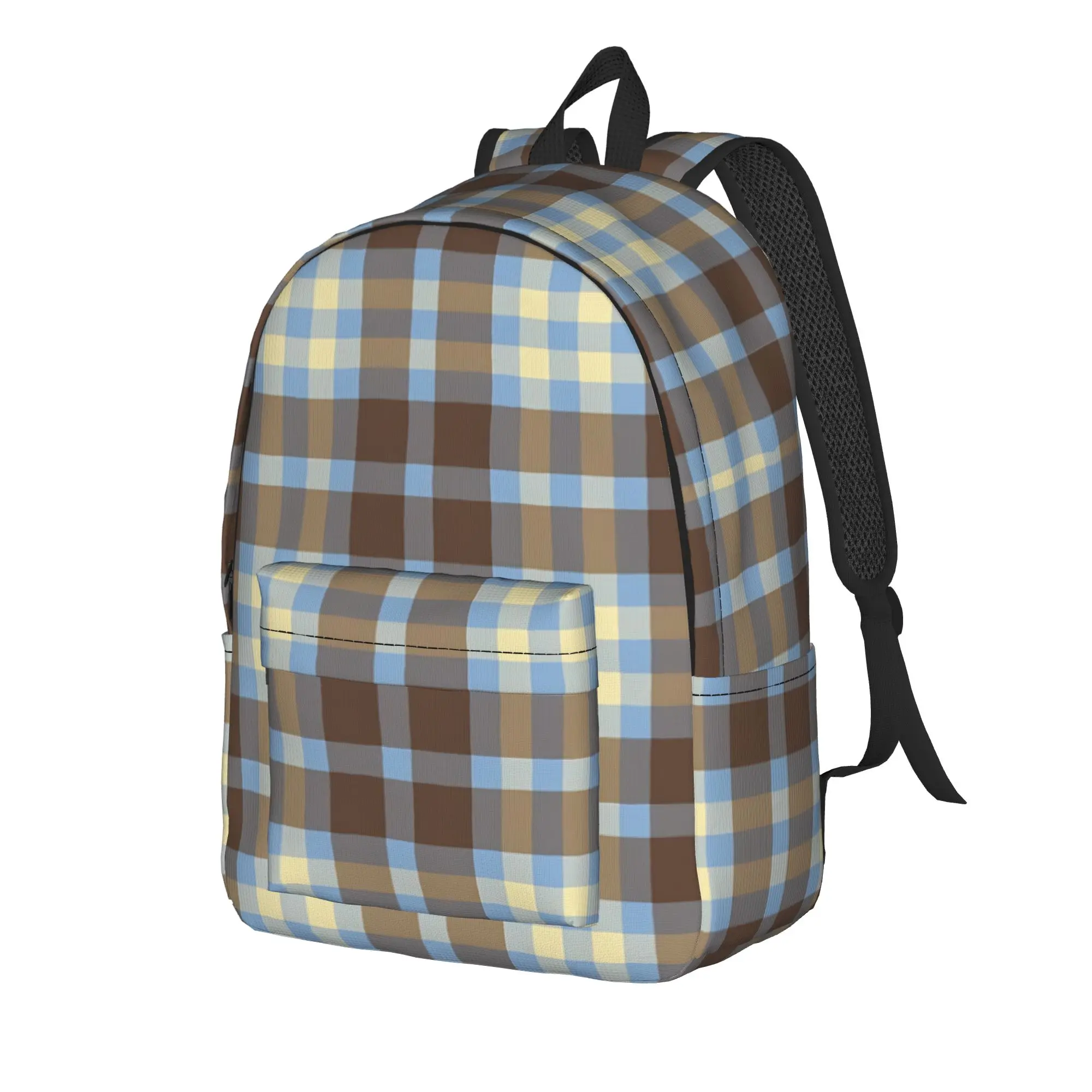 Rustic Autumn Blue Gingham Tartan  Backpack for Men Women Cool High School Business Daypack  Laptop Canvas Bags Sports