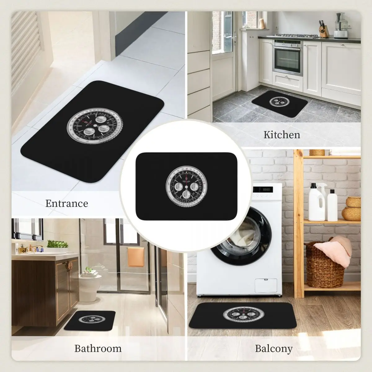 

Черный роскошный коврик для прихожей с дизайном циферблата часов, грязезащитный, для кухни, входной зоны, дома, балкона, напольный коврик-подкладка