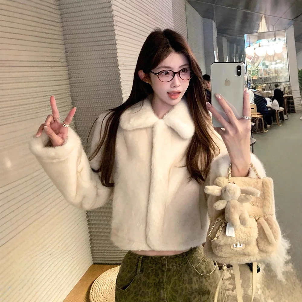 

Faux Fur Decor Coats Womens Merino Flare Club Female Gothic Leather Removable Stand Neck Sweet Natural Pockets Silk Lined Punk