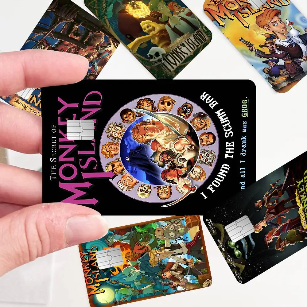 Película adhesiva con diseño de oso de dibujos animados del anime The Secret Of Monkey Island para la parte frontal de tarjetas de crédito/débito grandes.