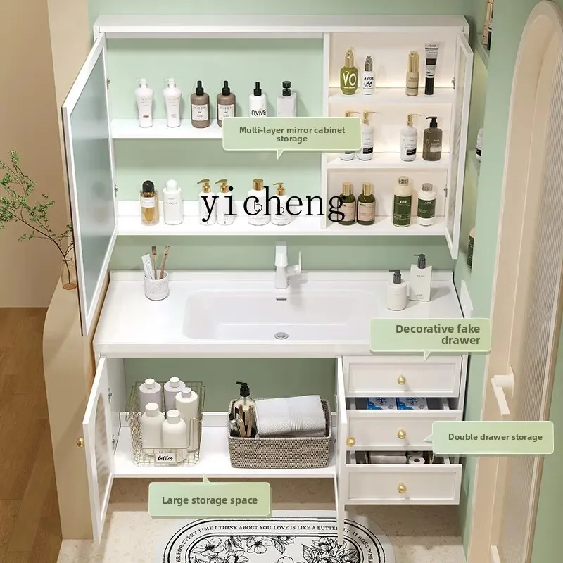 

Zz intelligent ceramic integrated basin bathroom cabinet combination bathroom basin cabinet washtable solid wood