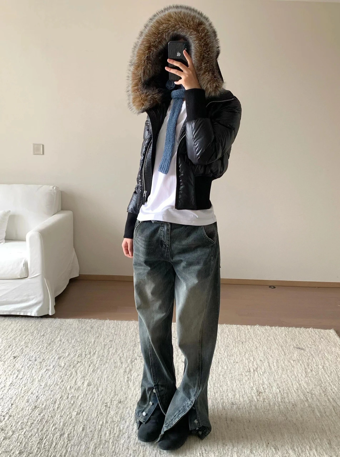 Bla ort Sli Removable Sve down Jaet with Fur Collar Warm Commute Sle Women's Padded Coat Thi Nylon Material