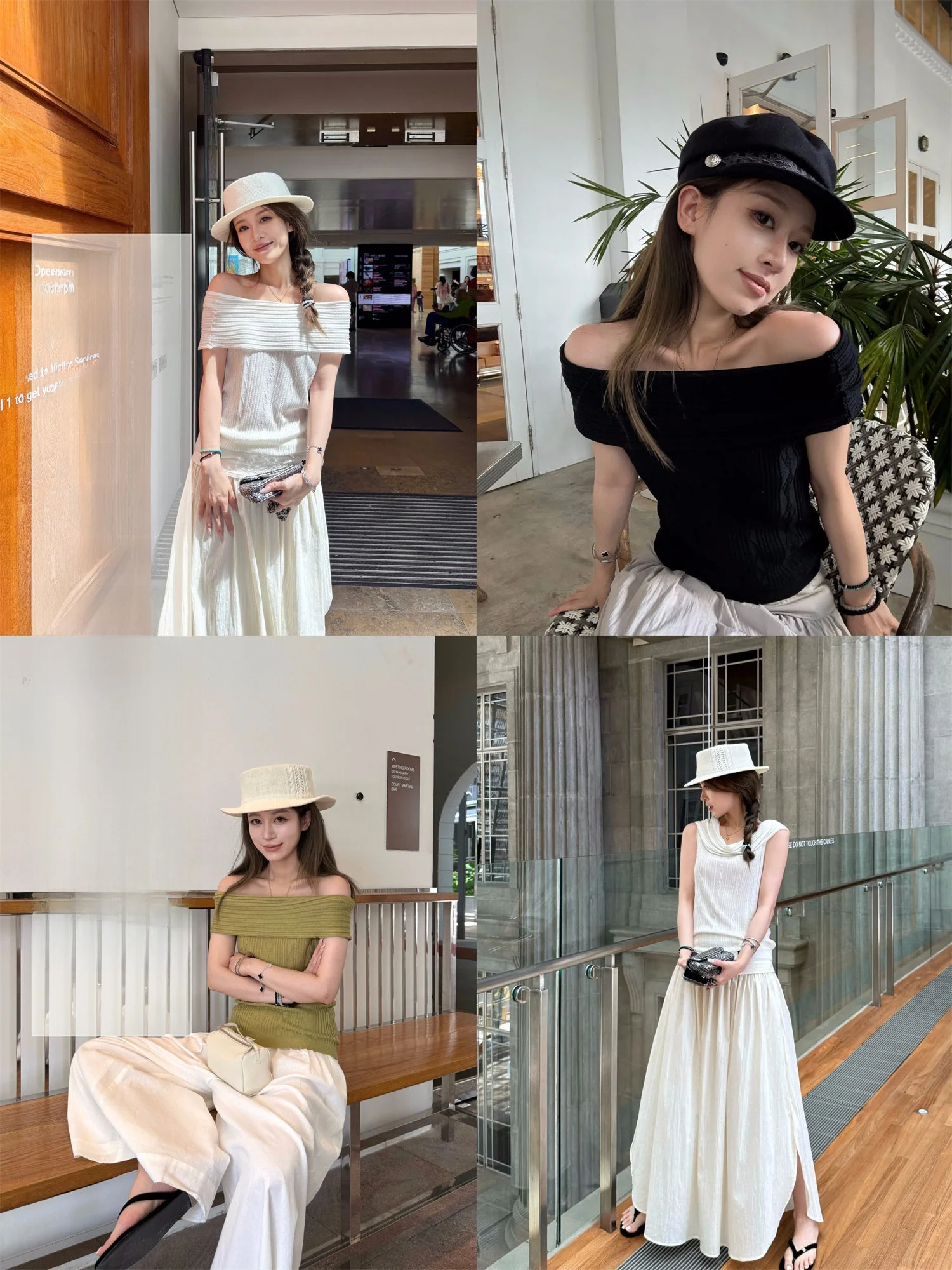 

Xzz Charming Knitted Two-Way Wear Women's Ele oulder Bared T-irt Faionable Open Ne Design Ladies' Summer Top