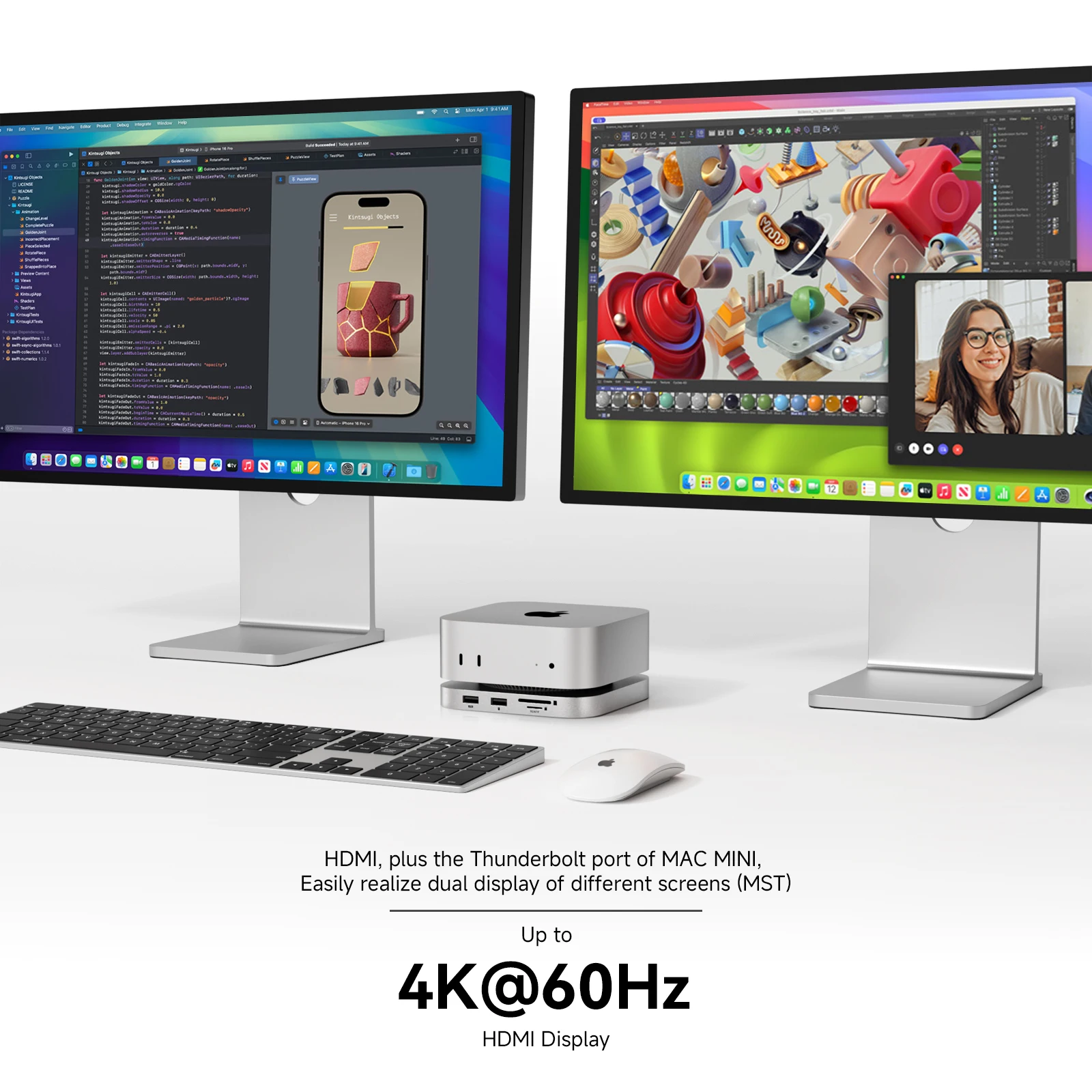 Minisopuru Mac Mini M4 Hub Dock Stand With M.2 SSD Enclosure 4K60Hz HDMI SD/TF USB C HUB Docking Station for Mac Mini M4/M4 Pro image 3