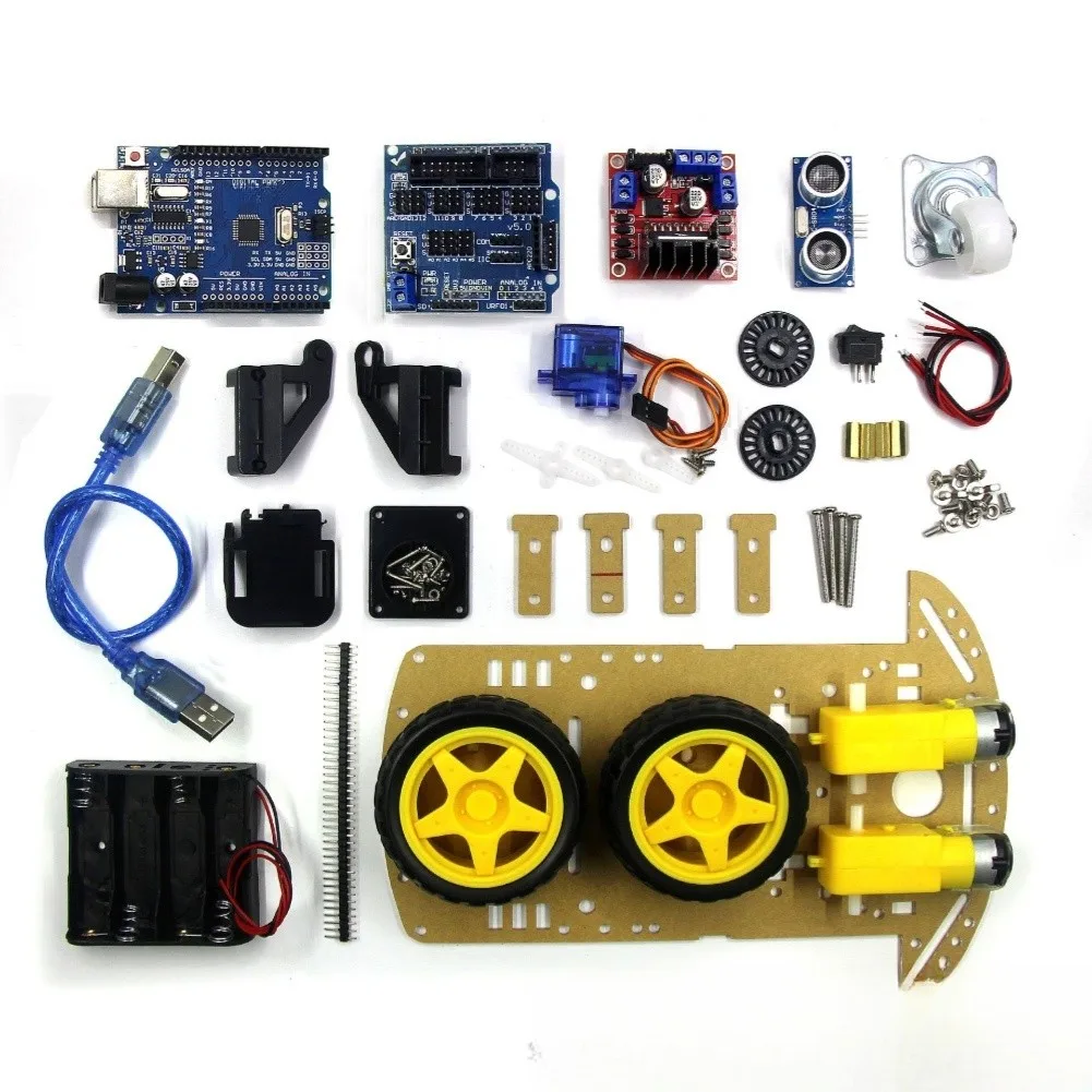 For Robotics Projects 2WD Smart Car Tracking Engine Robot Car Built-in Distance Measurement R3 Board Compatible