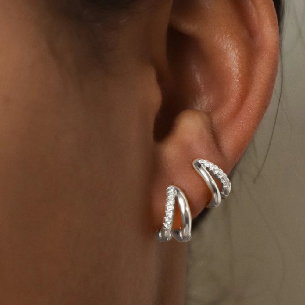 Dainty Tiny Layered Gold Plated Copper Metal Paved CZ Huggie Hoop Earrings for Women Girls Luxury Elegant Catilage Hoops Jewelry image 3
