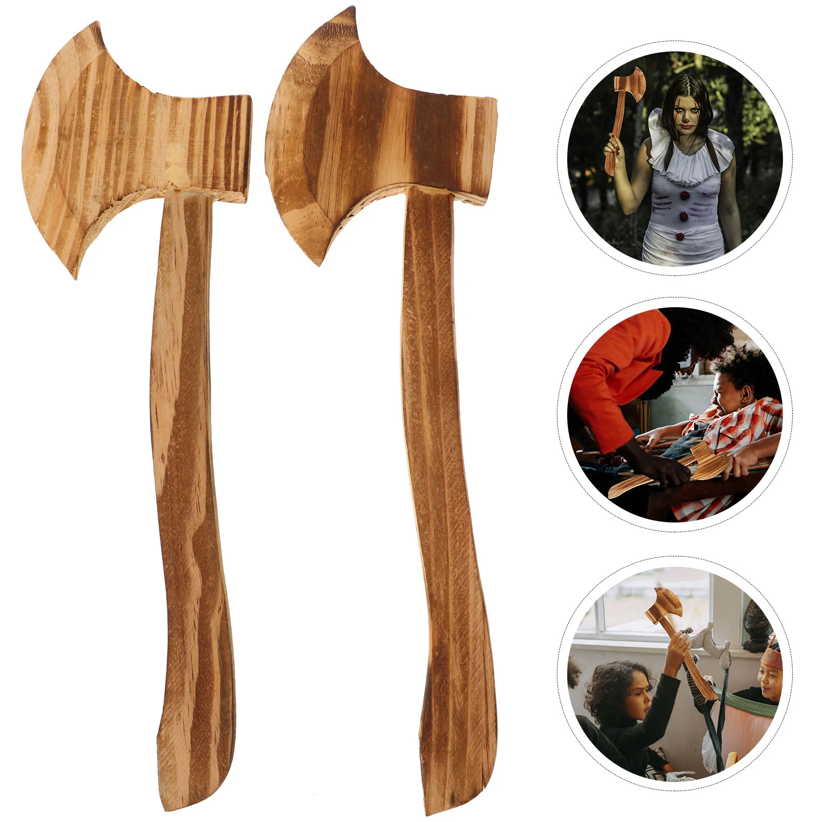 

2 PCS Halloween Show Supplies Costume Accessories Wood Axes Pillar Decor Wooden Bamboo Toys