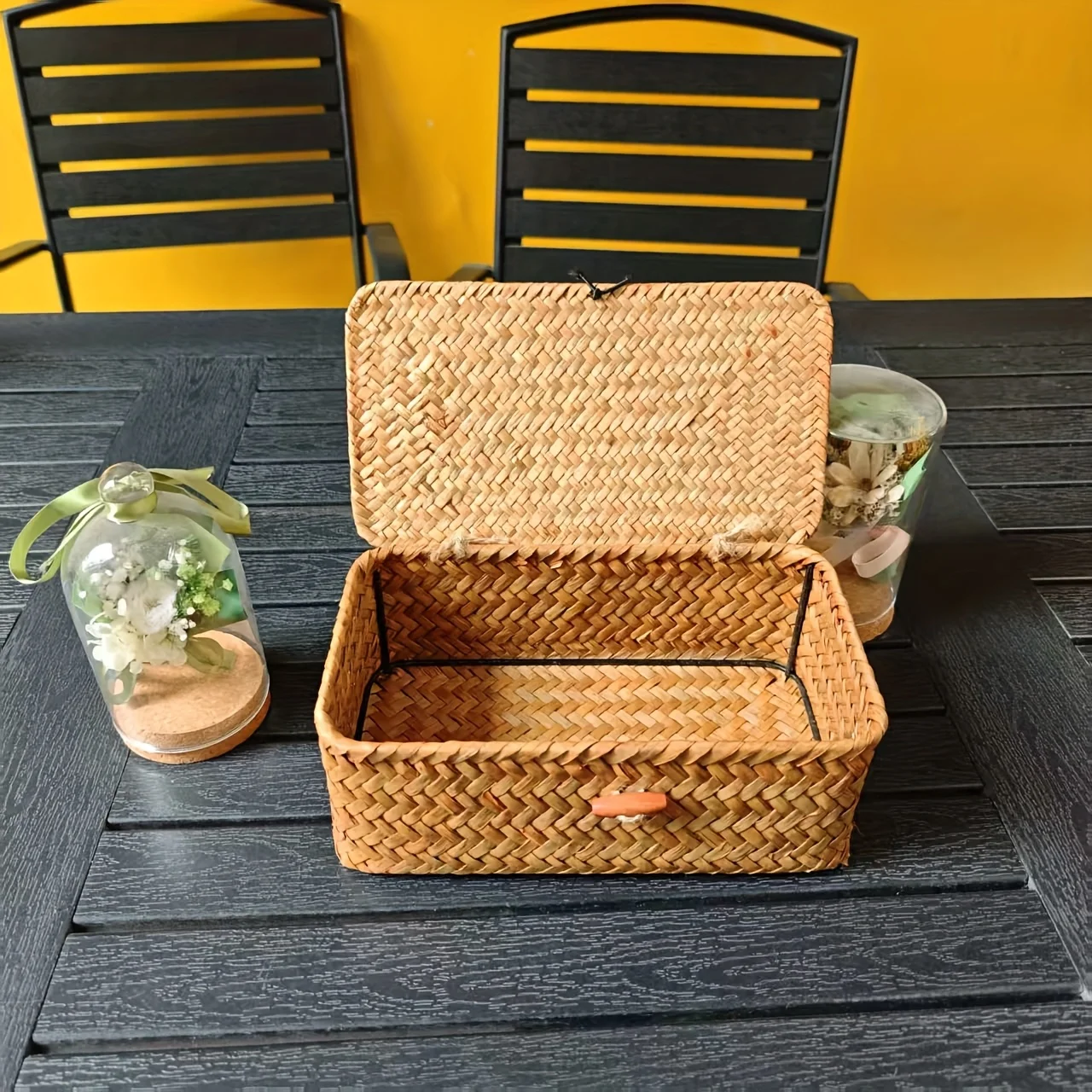Woven Vintage Storage Rack Basket Boho Pastoral Home Decor Covered Storage Box Desktop Miscellaneous Storage Box Pastoral Basket