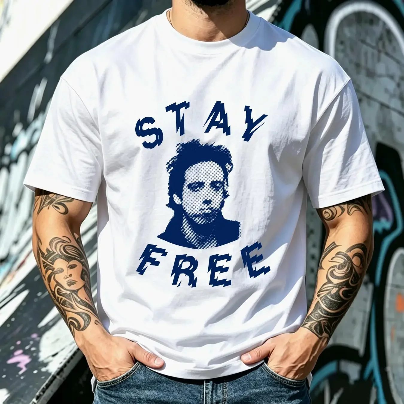 washed T Shirt The Clash Mick Jones Stay Free Punk Rock White Not Seditionaries Joe Strummer long or short sleeves vintage