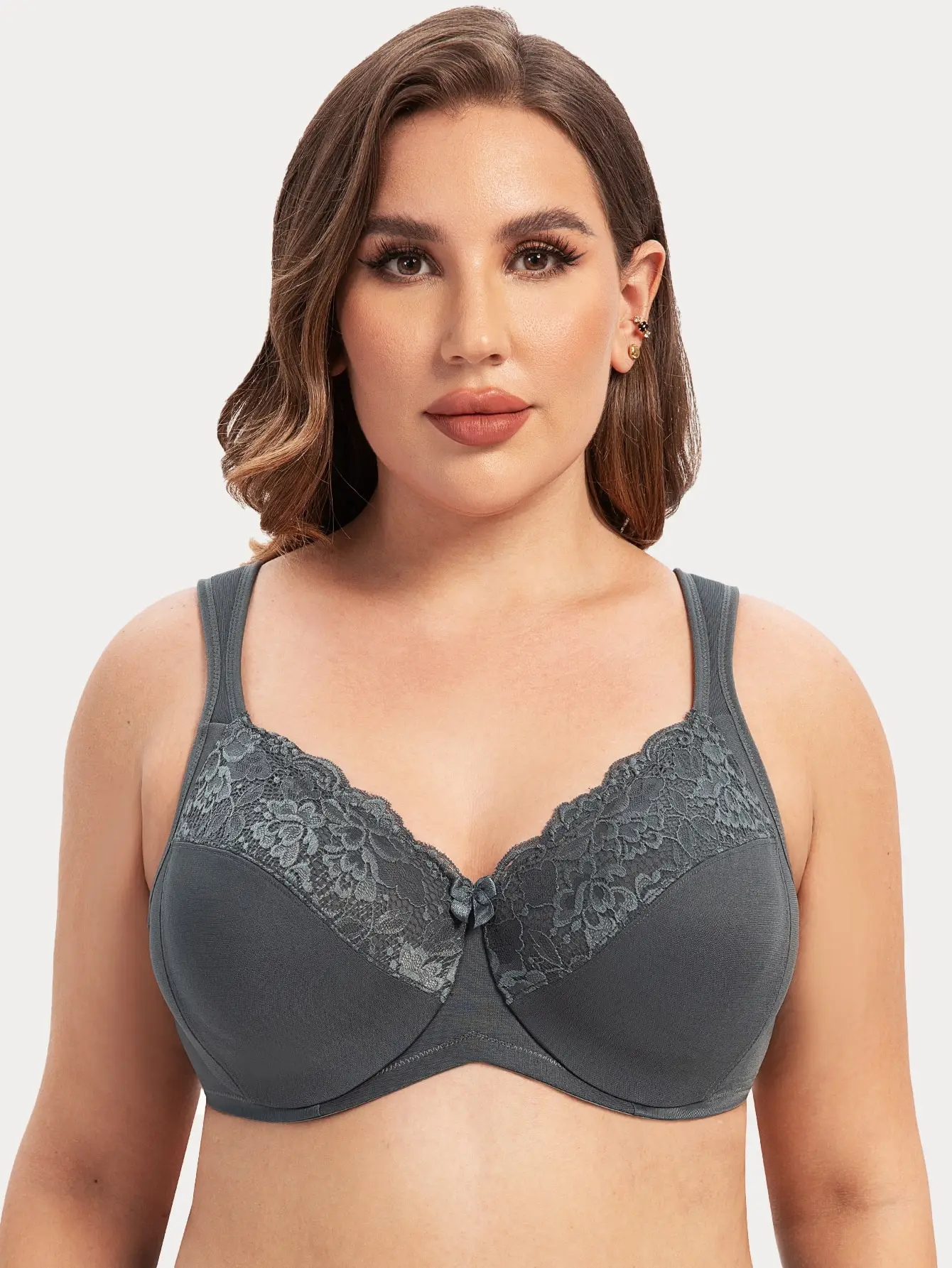 Plus Minimizer Lace Bow Front Underwire Bra