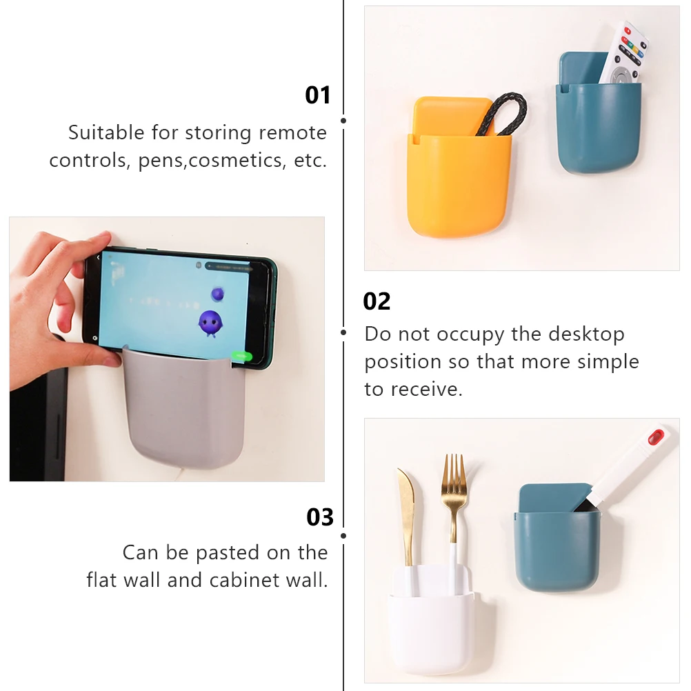 

10pcs Remote Control Storage Box Wall-Mounted Adhesive Compact Organizer For Keys Pens Cosmetics Wall Storage Box Plastic
