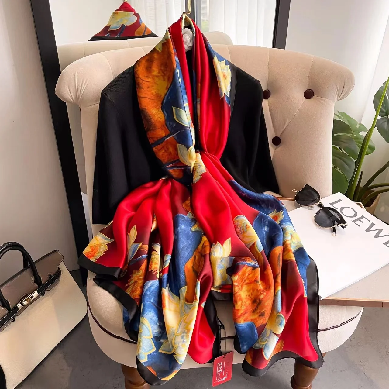 Women Silk Winter Scarf Luxury Design Print Lady Beach Shawl Scarves Fashion Smooth Foulard Female Hijab