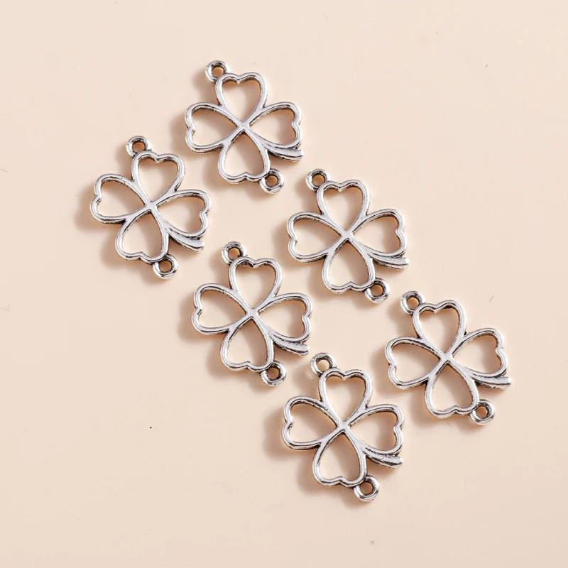 Leslie 50 Stück Blumen-Charms, glückliches irisches vierblättriges Kleeblatt, Gold, Silber, Farbe, Anhänger, antiker Schmuck, DIY, handgefertigtes Handwerk – Detail 9