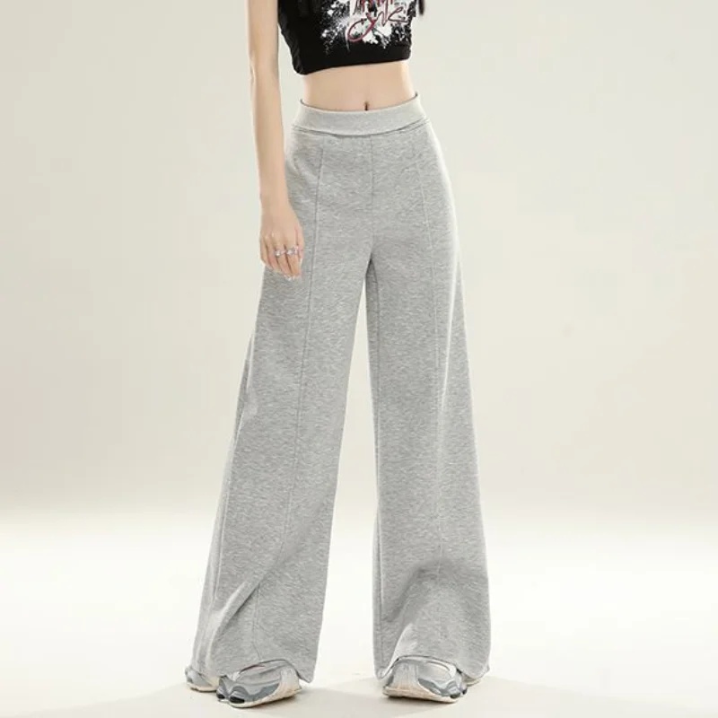 Deeptown Baggy Y2k Grey Sweatpants Woman Casual Vintage Korean Fashion Wide Leg Pants Sports High Waist Basic Loose Trousers