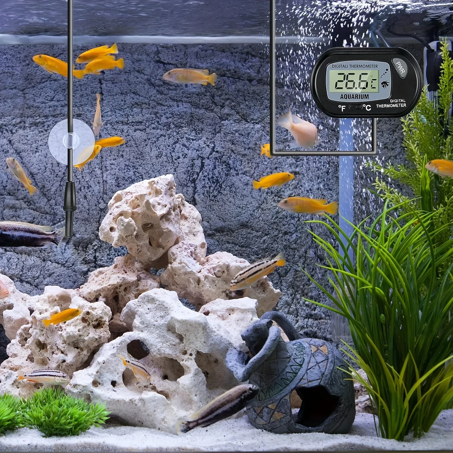 2/4/8Pcs LCD Digital Aquarium Thermometer, Fish Tank Thermometer With Water-Resistant Sensor Probe And Suction Cup For Reptile