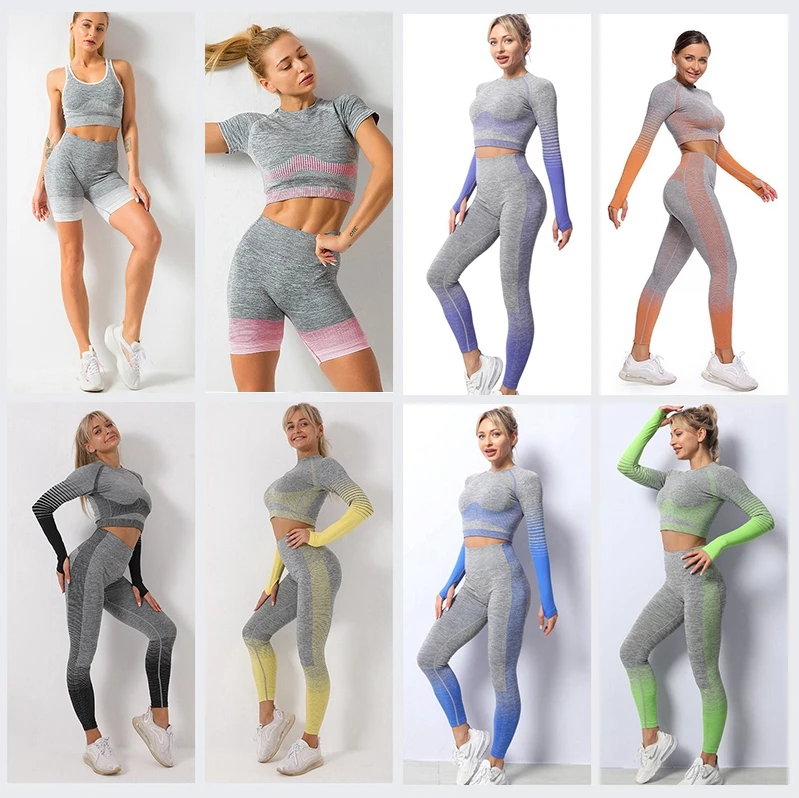 Custom 5 Pcs Work Out Clothing Women Gym Clothes Fitness Long Sleeve Workout Shorts Pants Active Leggings Seamless Yoga Sets