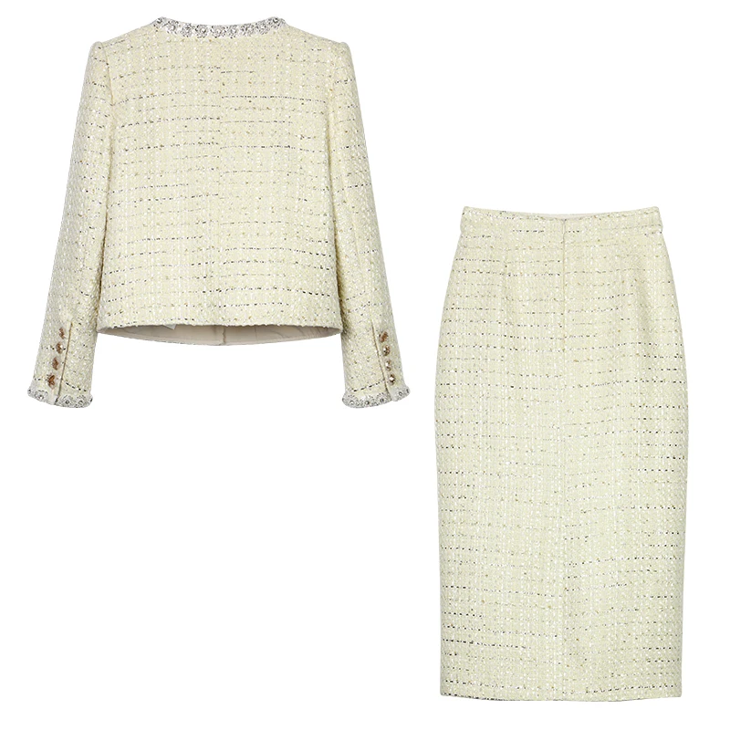 نمط جديد، عصري، فاخر وخفيف الوزن، صناعة ثقيلة قديمة مرصعة بالألماس، سترة عطرية صغيرة + بدلة تنورة رفيعة #2