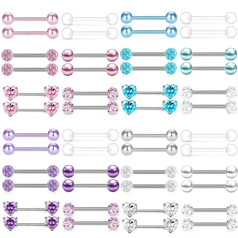 6 paires de bijoux de perçage de mamelon en cristal pour femmes coeur Cz haltères de mamelon en vrac paillettes anneaux de mamelon Pack Piercing Pezon Lote