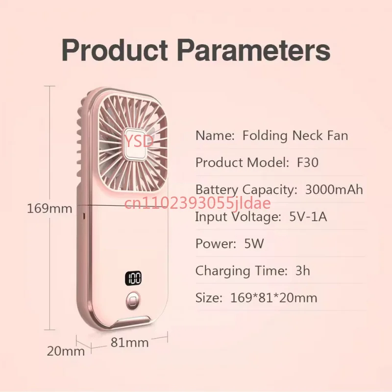 3000mAh Battery Operated Mini Neck Fan 4 Speed Adjustable Portable Electric Fan Fast Cooling