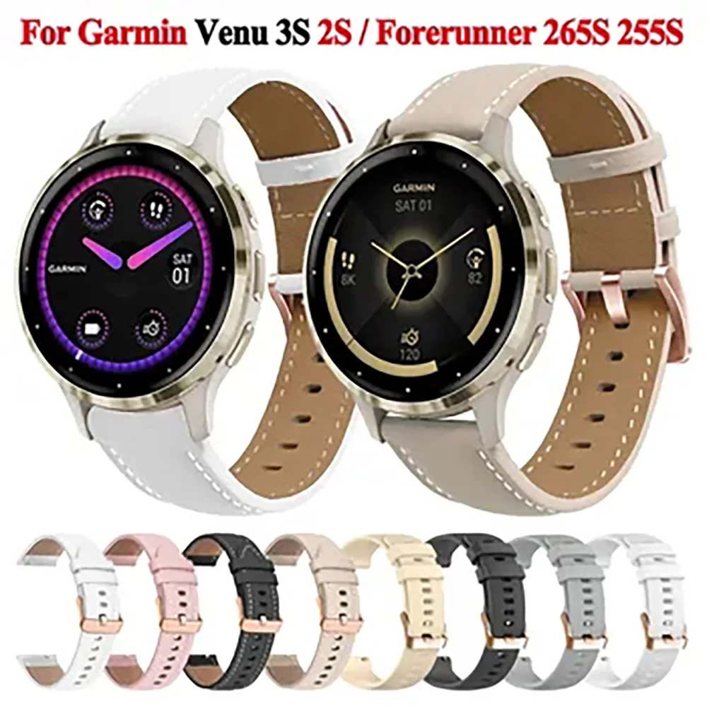 18mm 20mm Leather Watch Strap For Garmin Venu 2 Plus/sq2/Vivoactive 3 3S 4S Forerunner 245 645 158 55 Smart Bracelet Wristband