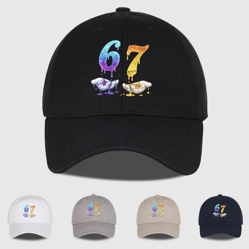 Casquette de baseball colorée avec imprimé numéro 67, réglable, unisexe, en coton, style streetwear, chapeau de soleil