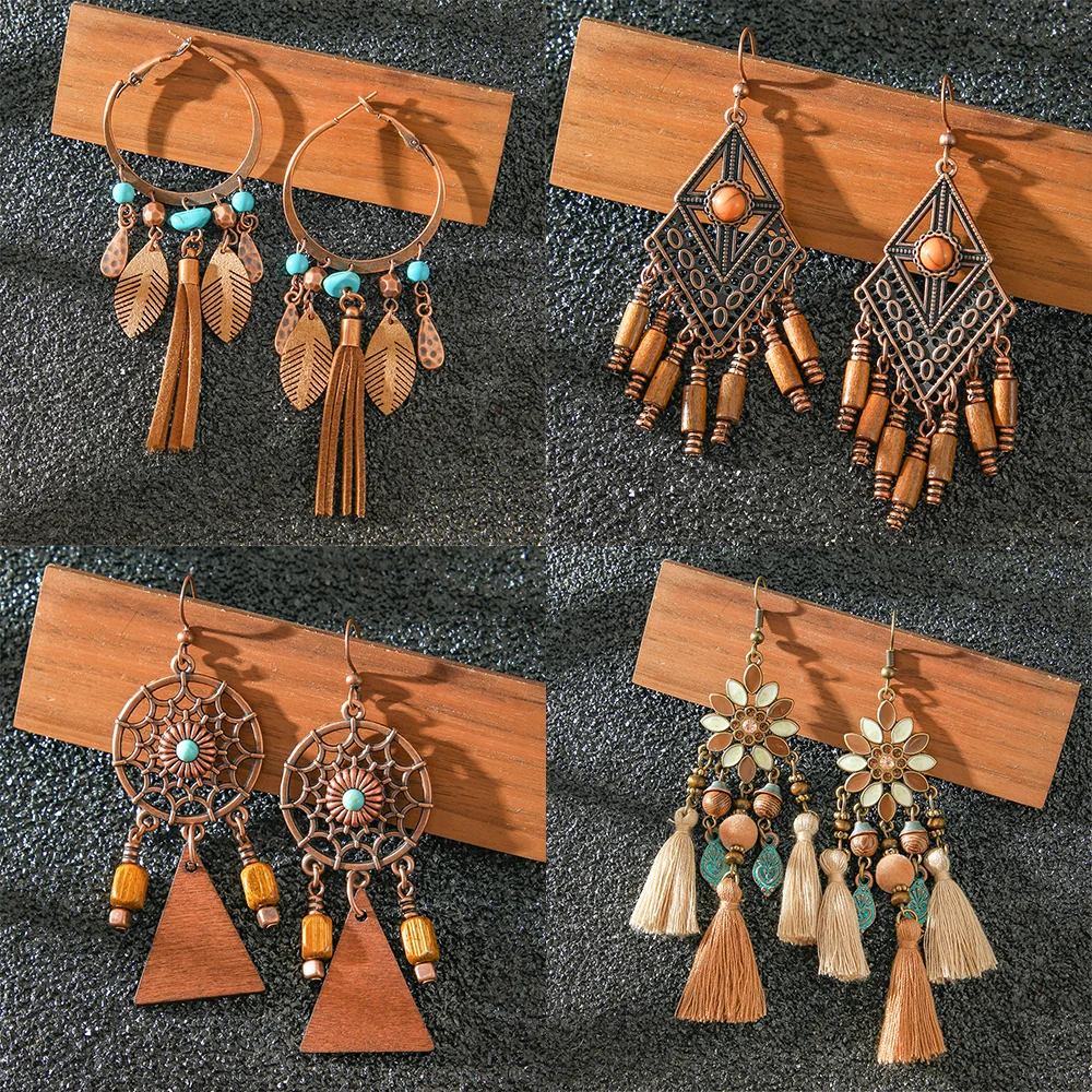 Ethnic Fashion Wear - خمر بوهو استرخى أقراط العرقية اللون