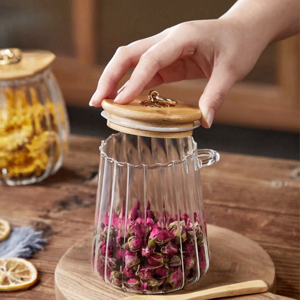 

Transparent Glass Sugar Container Sealed Leakproof Coffee Canister With Lid and Spoon Wide Mouth Tea Storage Jar Nut