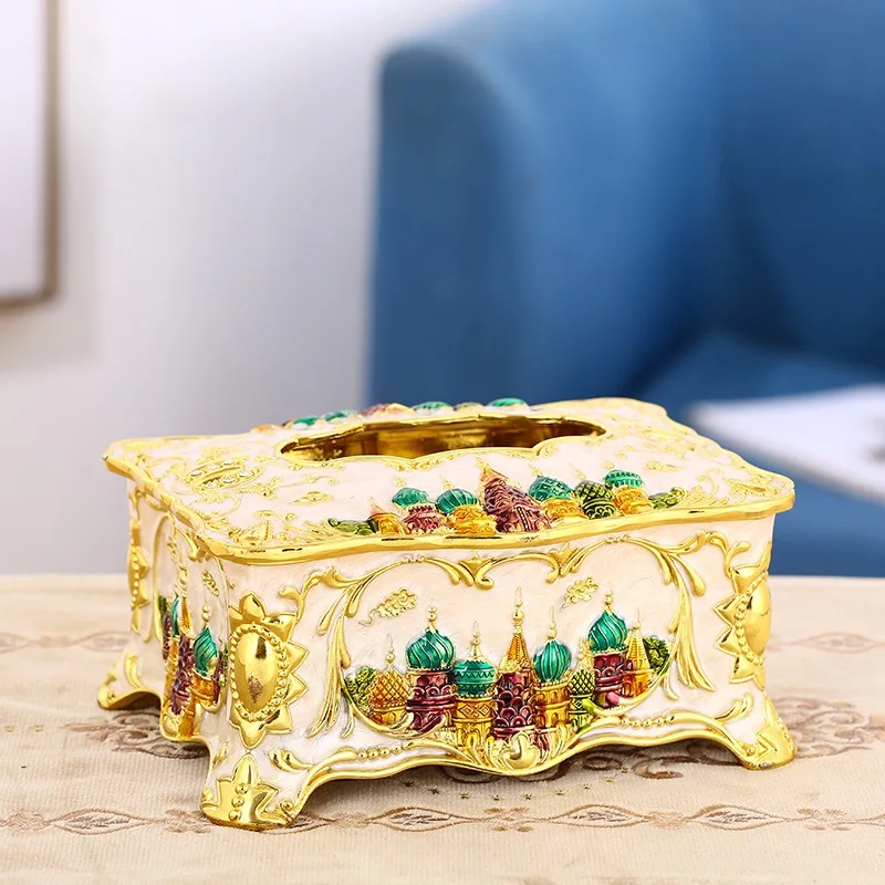 European-style metal tissue box, high-end retro light luxury storage box, living room, bathroom, TV desktop pumping carton