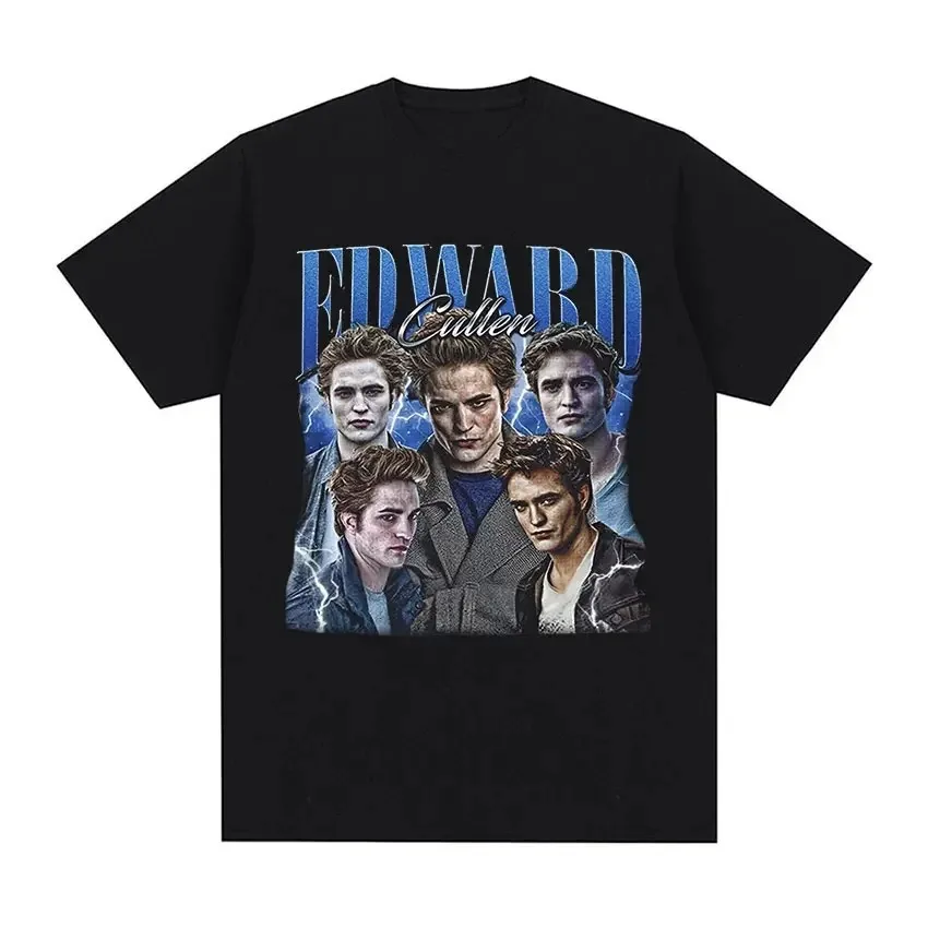 الشفق الجرافيك تي شيرت روبرت باتينسون إدوارد الرجال النساء المتضخم Y2k تي شيرتات قصيرة الاكمام الإناث الذكور الجولة الرقبة الملابس