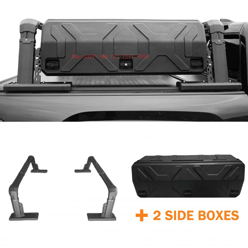 Hongsheng Products Adjustable Aluminum Truck Bed Rack for  F-150 2 Side Storage Box Pickup Roll Bar Truck Ladder Rack PKG04-006