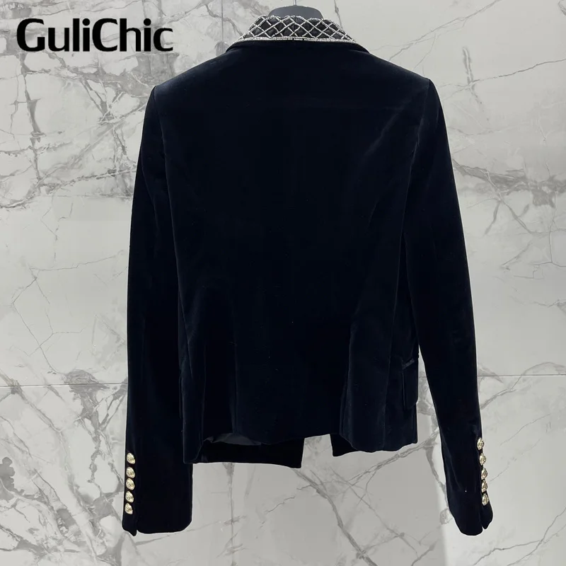 12,16 GuliChic Luxus Mode Frauen Perlen Samt Blazer Mantel Weibliche Hohe Qualität Jacke Outwear