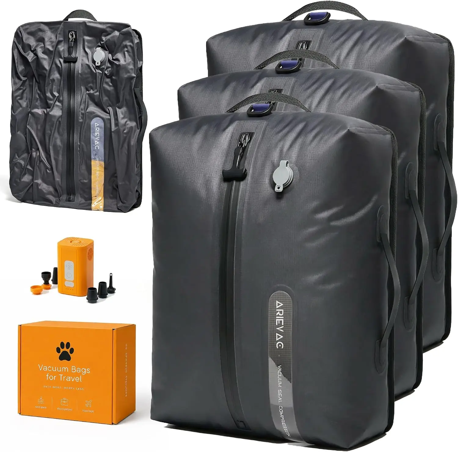 Vacuum Seal Bags for Travel w/Pump, 18L Compression Packing Cubes for Carry-On Suitcase & Travel Backpack, Reusable IP67 Waterpr