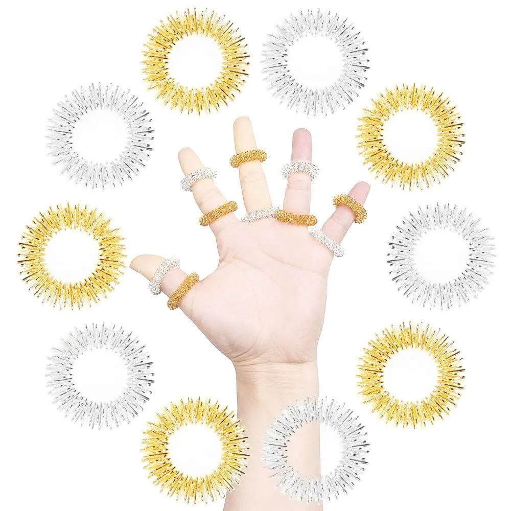 Tcare 5Pcs Acupressure Massage Rings + 2Pcs Wrist Massage Rings, Chinese Medicine Pain Therapy Finger Circulation Massage Ring