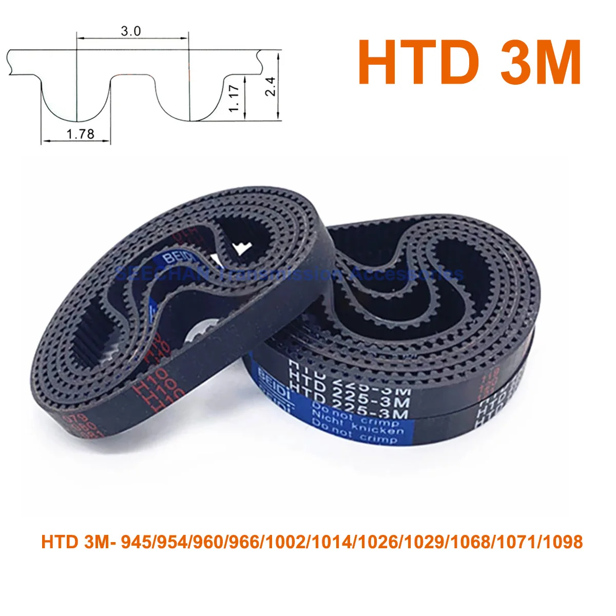 

Closed HTD 3M Rubber Synchronous Timing Belt Width 6 10 15 20mm Perimeter 945 954 960 966 1002 1014 1026 1029 1068 1071 1098mm