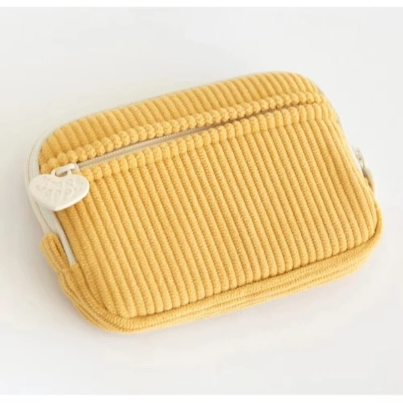 Portable Embroidered Coin Purse Corduroy Multi Layer Card Bag with Zipper Multifunctional Storage Bag Multi-Purpose Use