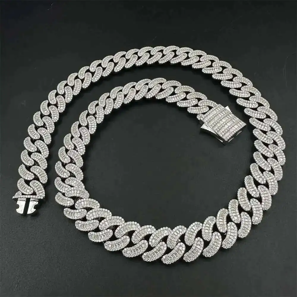 

High Quality Hand Setting Miami Cuban Link Chain 16mm S925 Sterling Silver 6a Vvs Moissanite Iced Out Jewelry Necklace for Men